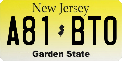 NJ license plate A81BTO