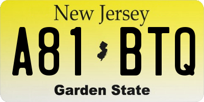 NJ license plate A81BTQ