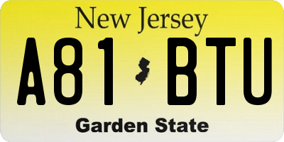 NJ license plate A81BTU