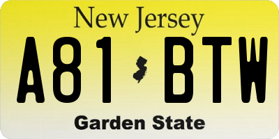 NJ license plate A81BTW