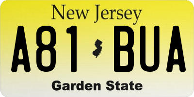 NJ license plate A81BUA