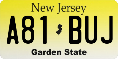 NJ license plate A81BUJ