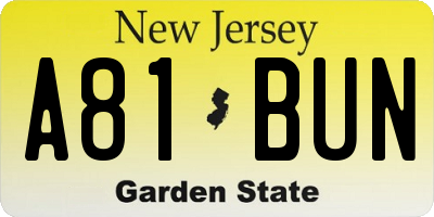 NJ license plate A81BUN