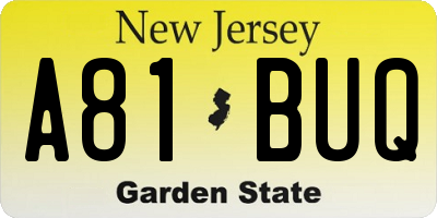 NJ license plate A81BUQ