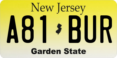 NJ license plate A81BUR