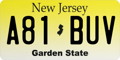 NJ license plate A81BUV