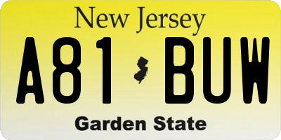 NJ license plate A81BUW