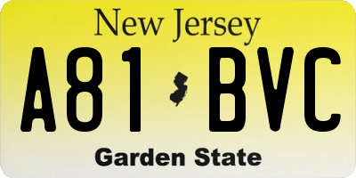 NJ license plate A81BVC