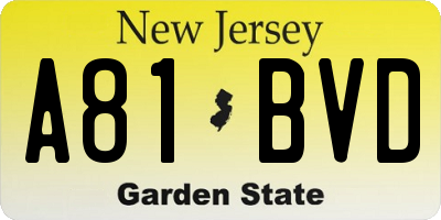 NJ license plate A81BVD