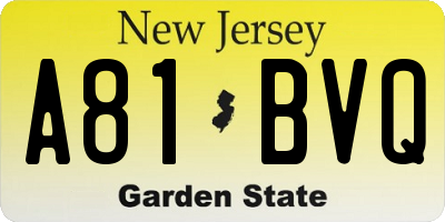 NJ license plate A81BVQ