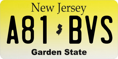 NJ license plate A81BVS