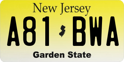 NJ license plate A81BWA