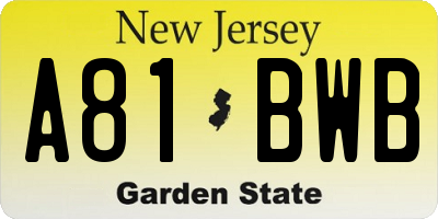 NJ license plate A81BWB