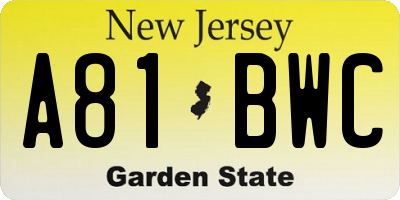 NJ license plate A81BWC