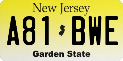 NJ license plate A81BWE