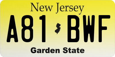 NJ license plate A81BWF
