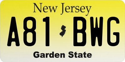 NJ license plate A81BWG