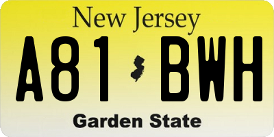 NJ license plate A81BWH
