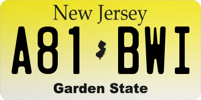 NJ license plate A81BWI