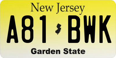 NJ license plate A81BWK