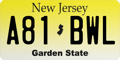 NJ license plate A81BWL