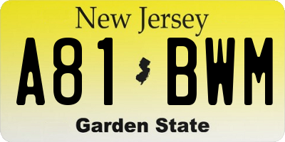 NJ license plate A81BWM
