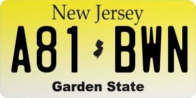 NJ license plate A81BWN