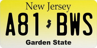 NJ license plate A81BWS
