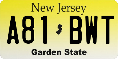NJ license plate A81BWT