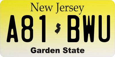 NJ license plate A81BWU