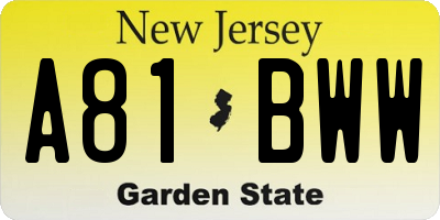 NJ license plate A81BWW