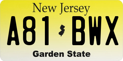 NJ license plate A81BWX