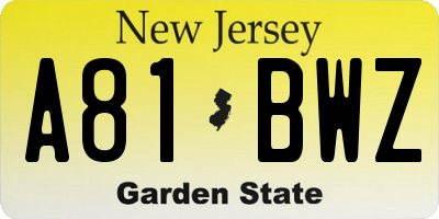 NJ license plate A81BWZ
