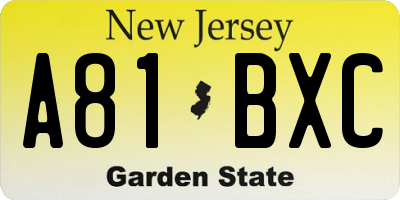 NJ license plate A81BXC