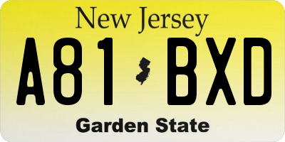 NJ license plate A81BXD