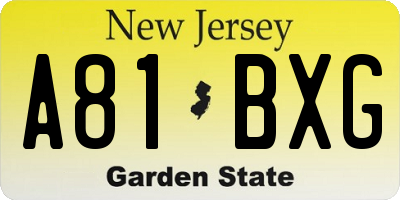 NJ license plate A81BXG
