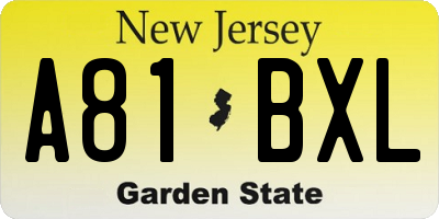 NJ license plate A81BXL