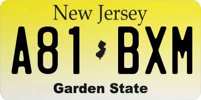NJ license plate A81BXM
