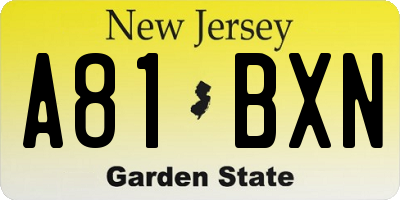 NJ license plate A81BXN