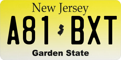 NJ license plate A81BXT