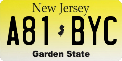 NJ license plate A81BYC