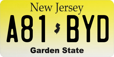 NJ license plate A81BYD