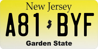 NJ license plate A81BYF