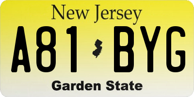 NJ license plate A81BYG