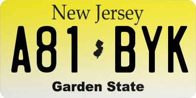 NJ license plate A81BYK