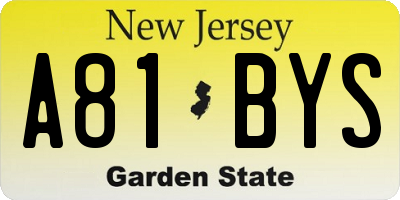 NJ license plate A81BYS