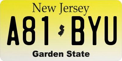 NJ license plate A81BYU