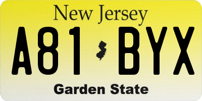 NJ license plate A81BYX