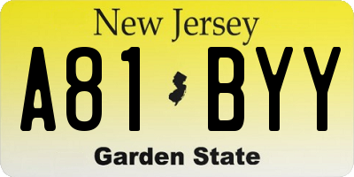 NJ license plate A81BYY