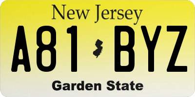 NJ license plate A81BYZ